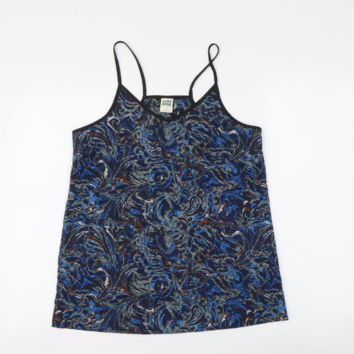 VERO MODA Womens Blue Geometric Polyester Basic Tank Size M V-Neck