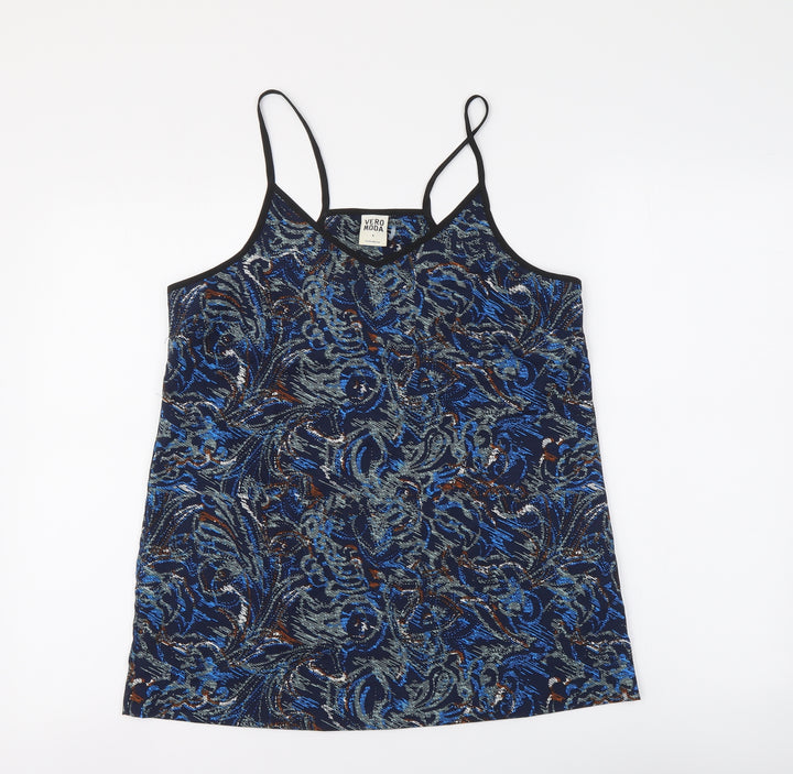 VERO MODA Womens Blue Geometric Polyester Basic Tank Size M V-Neck