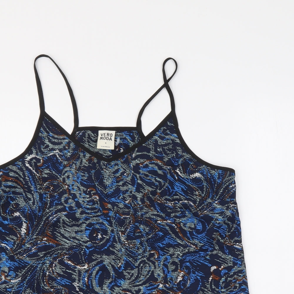 VERO MODA Womens Blue Geometric Polyester Basic Tank Size M V-Neck