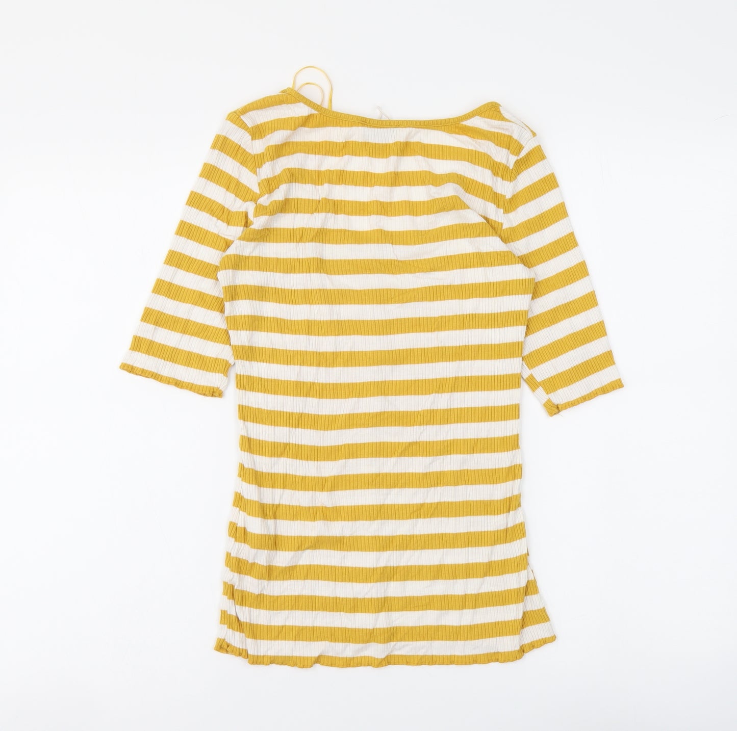 Warehouse Womens Yellow Striped Viscose Basic Blouse Size 10 Round Neck