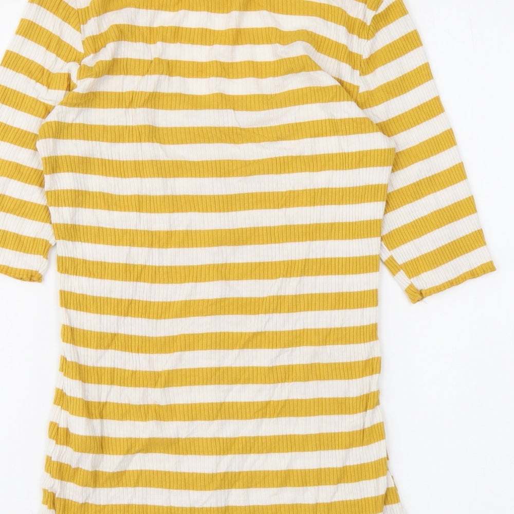Warehouse Womens Yellow Striped Viscose Basic Blouse Size 10 Round Neck