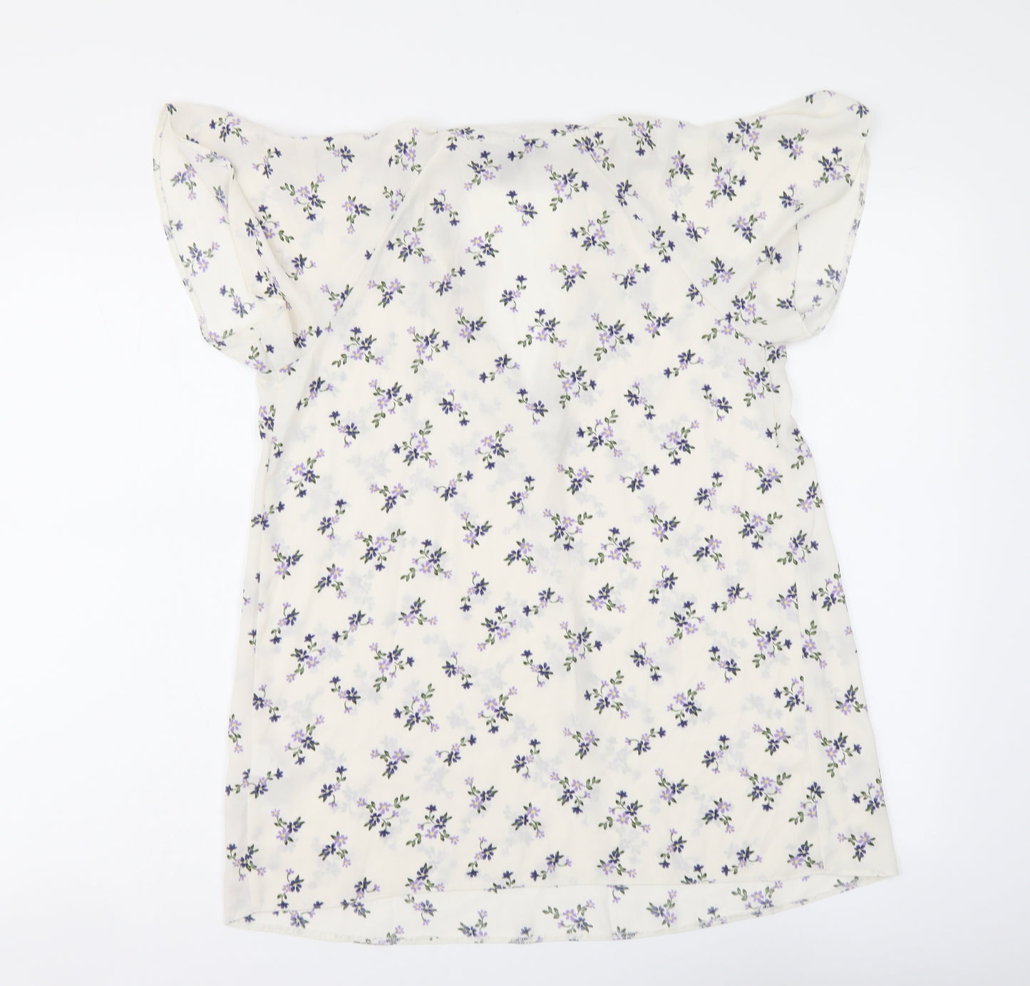 Primark Womens White Floral Polyester Basic Blouse Size 8 V-Neck