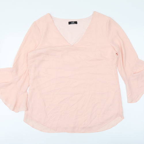 Wallis Womens Pink Polyester Basic Blouse Size 10 V-Neck