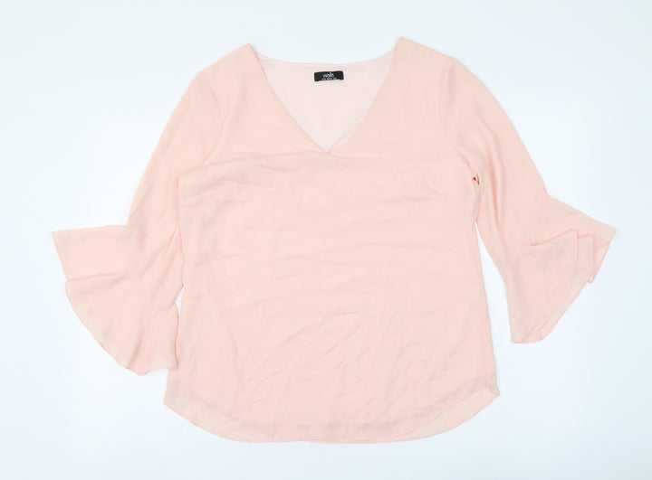 Wallis Womens Pink Polyester Basic Blouse Size 10 V-Neck