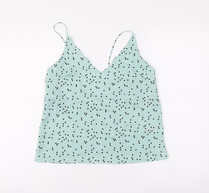 Topshop Womens Green Polka Dot Polyester Camisole Tank Size 8 V-Neck