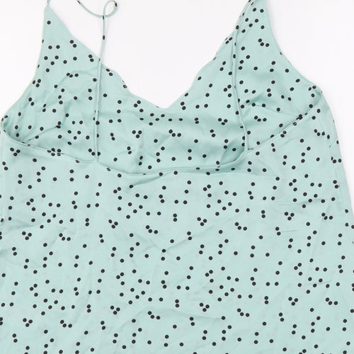 Topshop Womens Green Polka Dot Polyester Camisole Tank Size 8 V-Neck