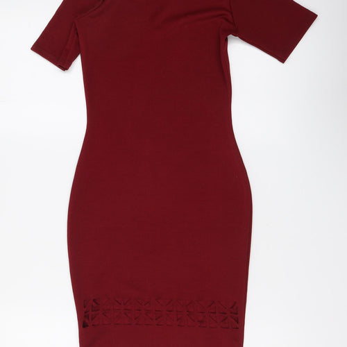 Boohoo Womens Red Polyester Mini Size 4 Round Neck Pullover