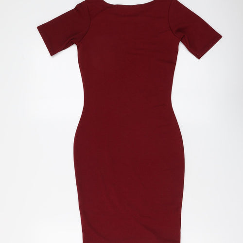 Boohoo Womens Red Polyester Mini Size 4 Round Neck Pullover