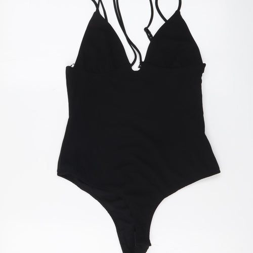 Zara Womens Black Polyester Bodysuit One-Piece Size S Snap