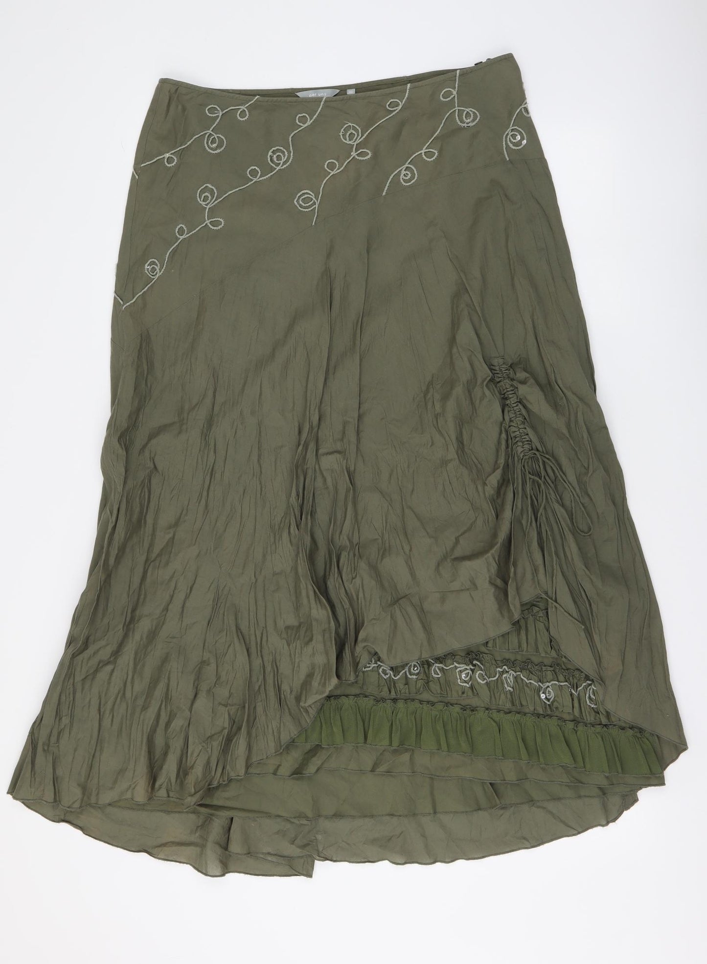 Per Una Womens Green Cotton A-Line Skirt Size 14 Zip