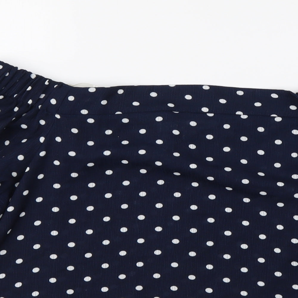 Active Usa Womens Blue Polka Dot Polyester Basic Blouse Size M Off the Shoulder