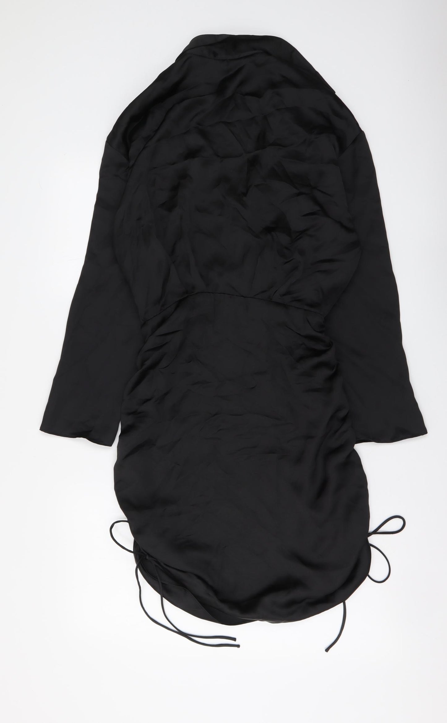 Zara Womens Black Polyester Shirt Dress Size M Collared Pullover