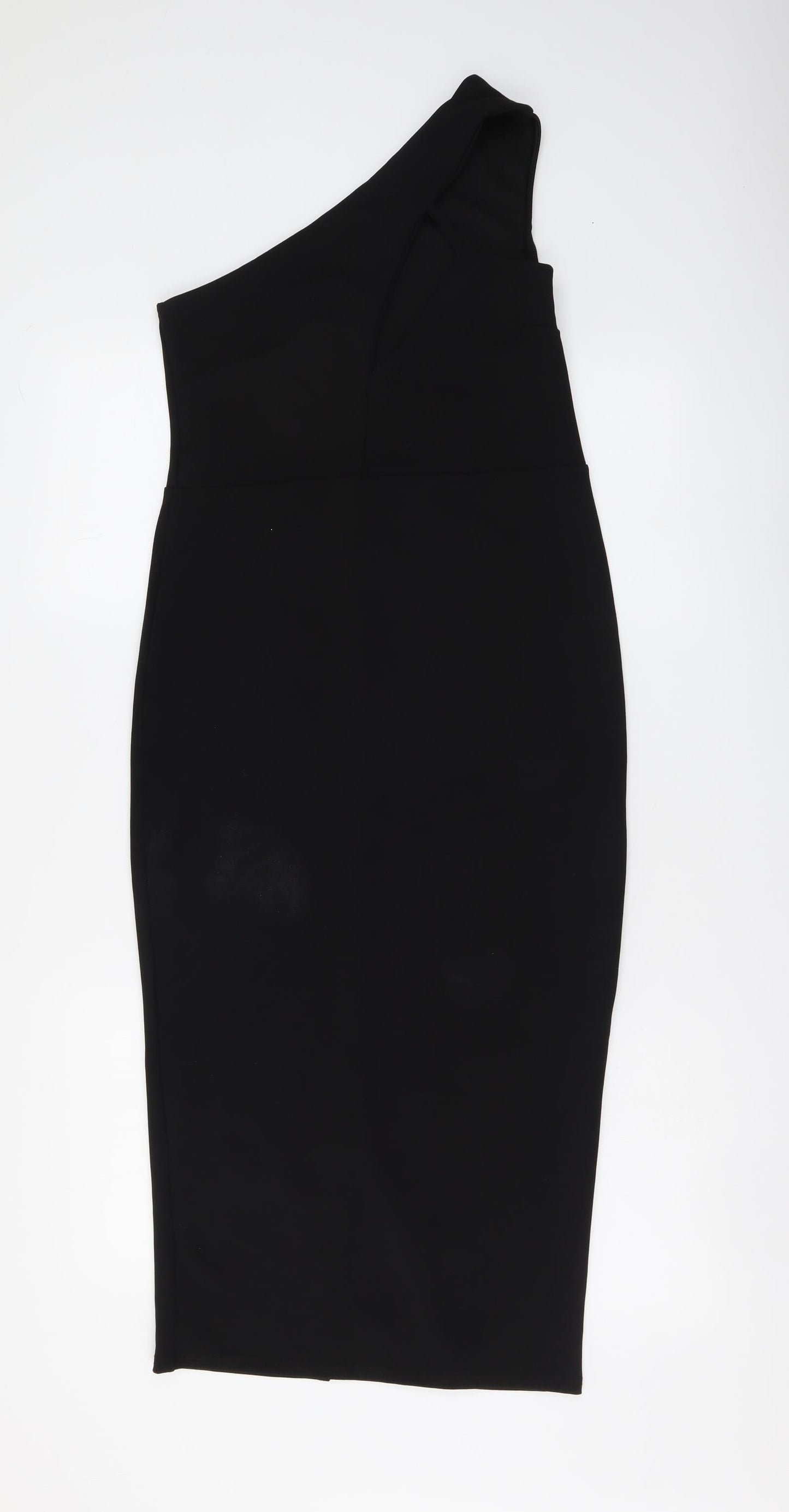 PRETTYLITTLETHING Womens Black Polyester Bodycon Size 10 One Shoulder Pullover