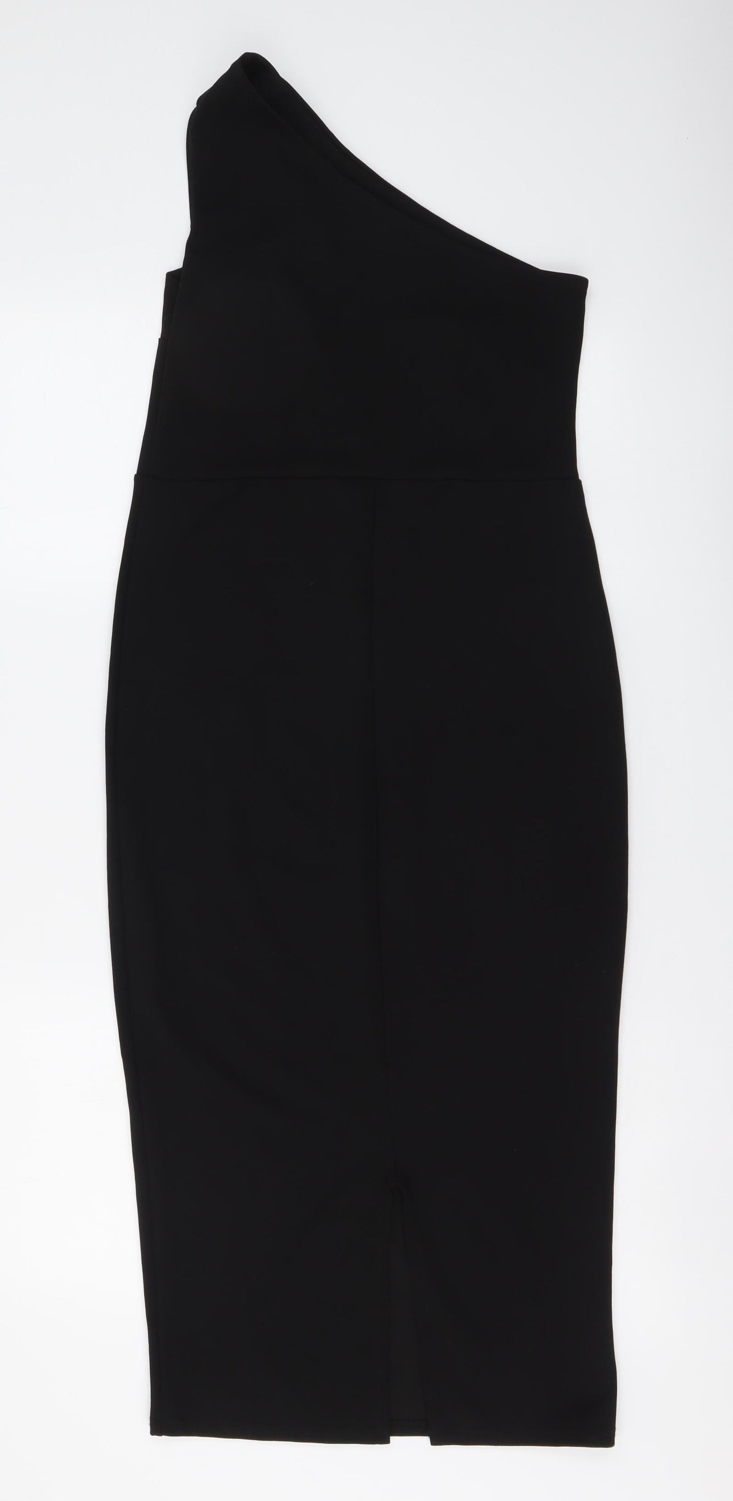 PRETTYLITTLETHING Womens Black Polyester Bodycon Size 10 One Shoulder Pullover