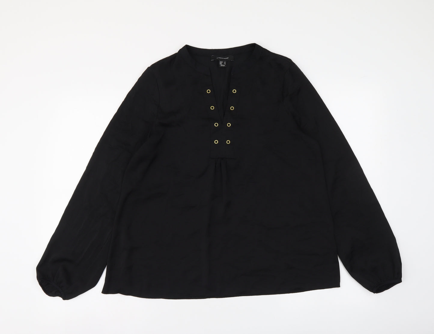Atmosphere Womens Black Polyester Basic Blouse Size 12 V-Neck