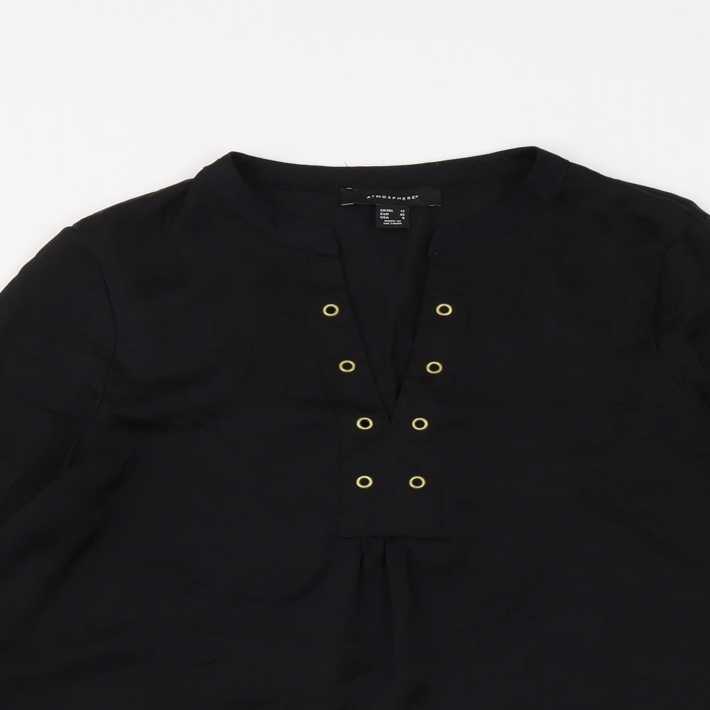 Atmosphere Womens Black Polyester Basic Blouse Size 12 V-Neck