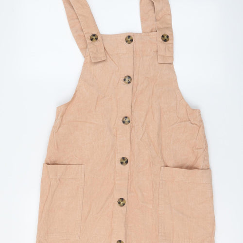 Mango Womens Pink Cotton Pinafore/Dungaree Dress Size XS Square Neck Button