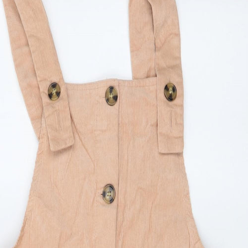 Mango Womens Pink Cotton Pinafore/Dungaree Dress Size XS Square Neck Button