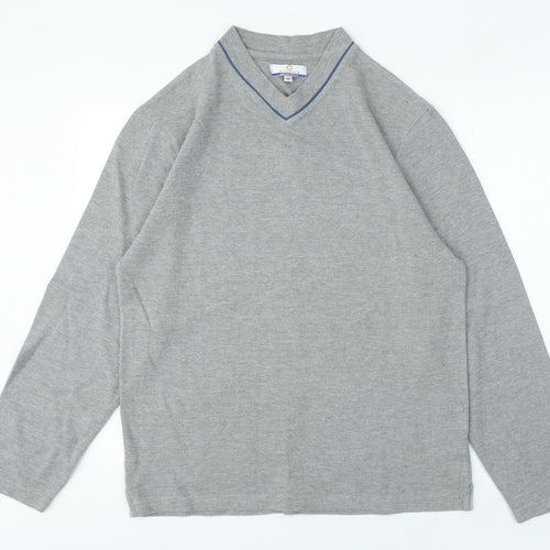 Avenue Mens Grey V-Neck Cotton Pullover Jumper Size M