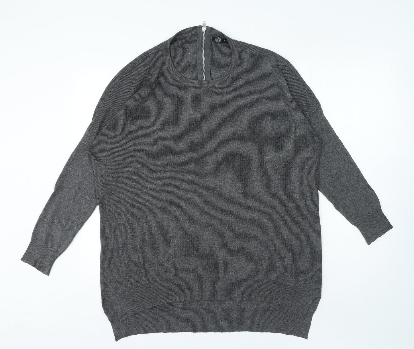 Select Womens Grey Round Neck Viscose Pullover Jumper Size L