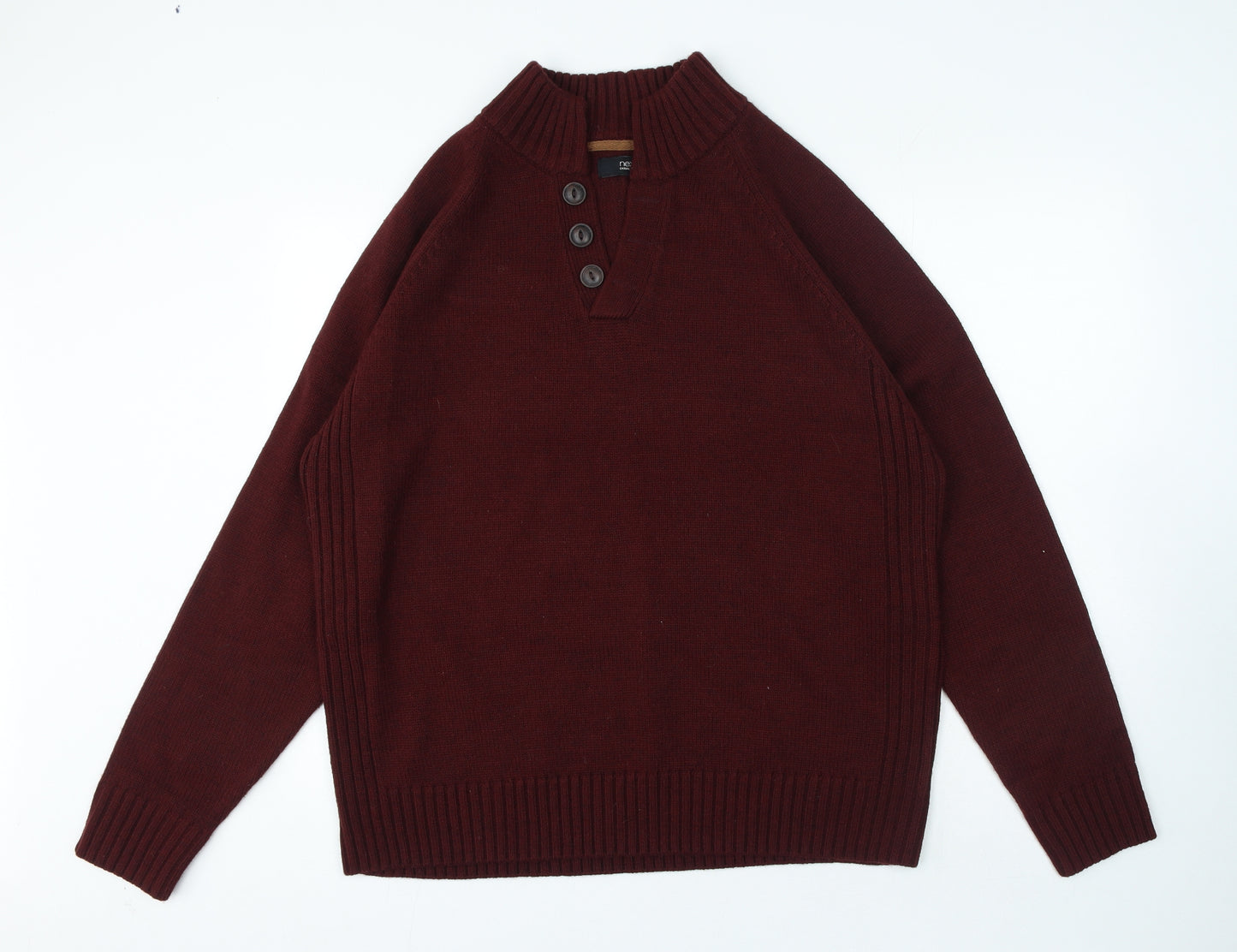 NEXT Mens Red V-Neck Acrylic Pullover Jumper Size 2XL