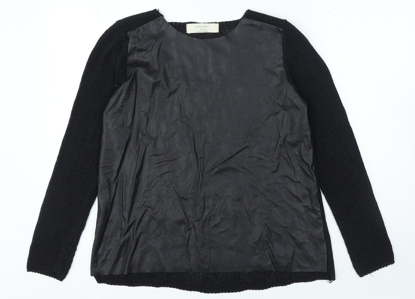 Zara Womens Black Round Neck Herringbone Polyester Pullover Jumper Size M