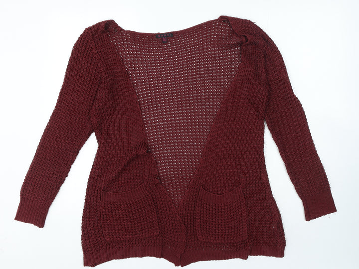 MANDI Womens Red V-Neck Polyester Cardigan Jumper Size 12