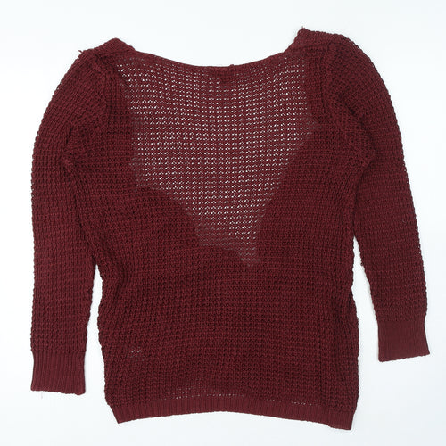 MANDI Womens Red V-Neck Polyester Cardigan Jumper Size 12