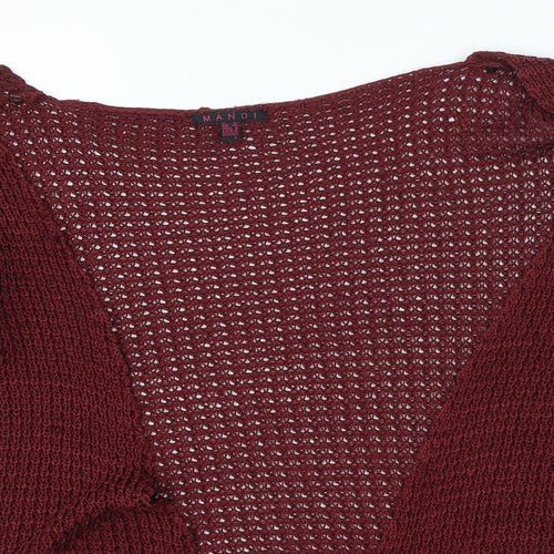 MANDI Womens Red V-Neck Polyester Cardigan Jumper Size 12