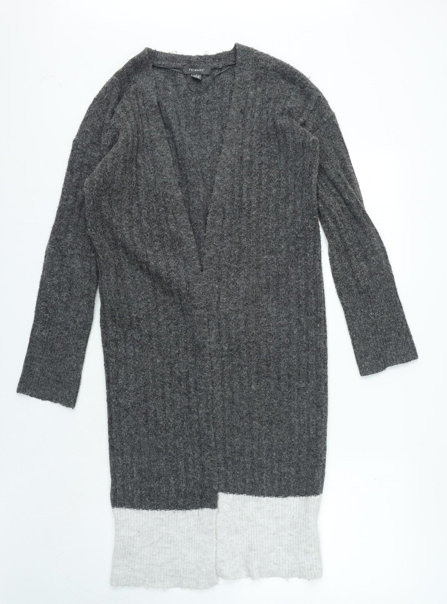 Primark Womens Grey V-Neck Acrylic Cardigan Jumper Size S