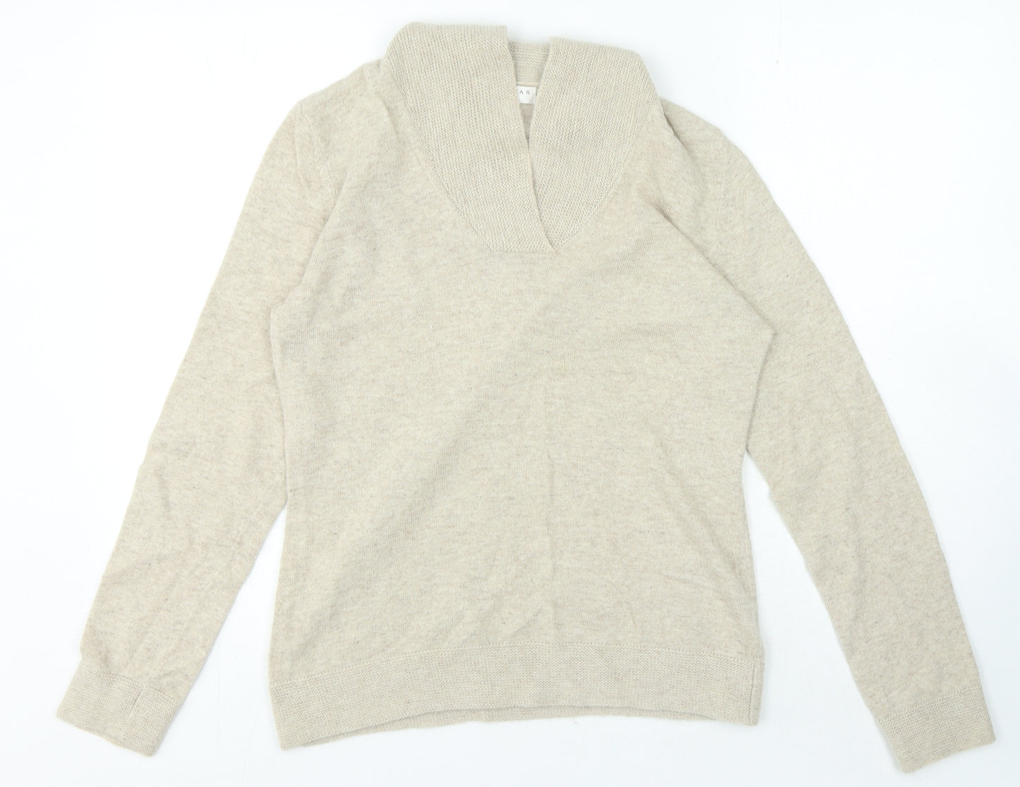 Kenar Womens Beige V-Neck Nylon Pullover Jumper Size L