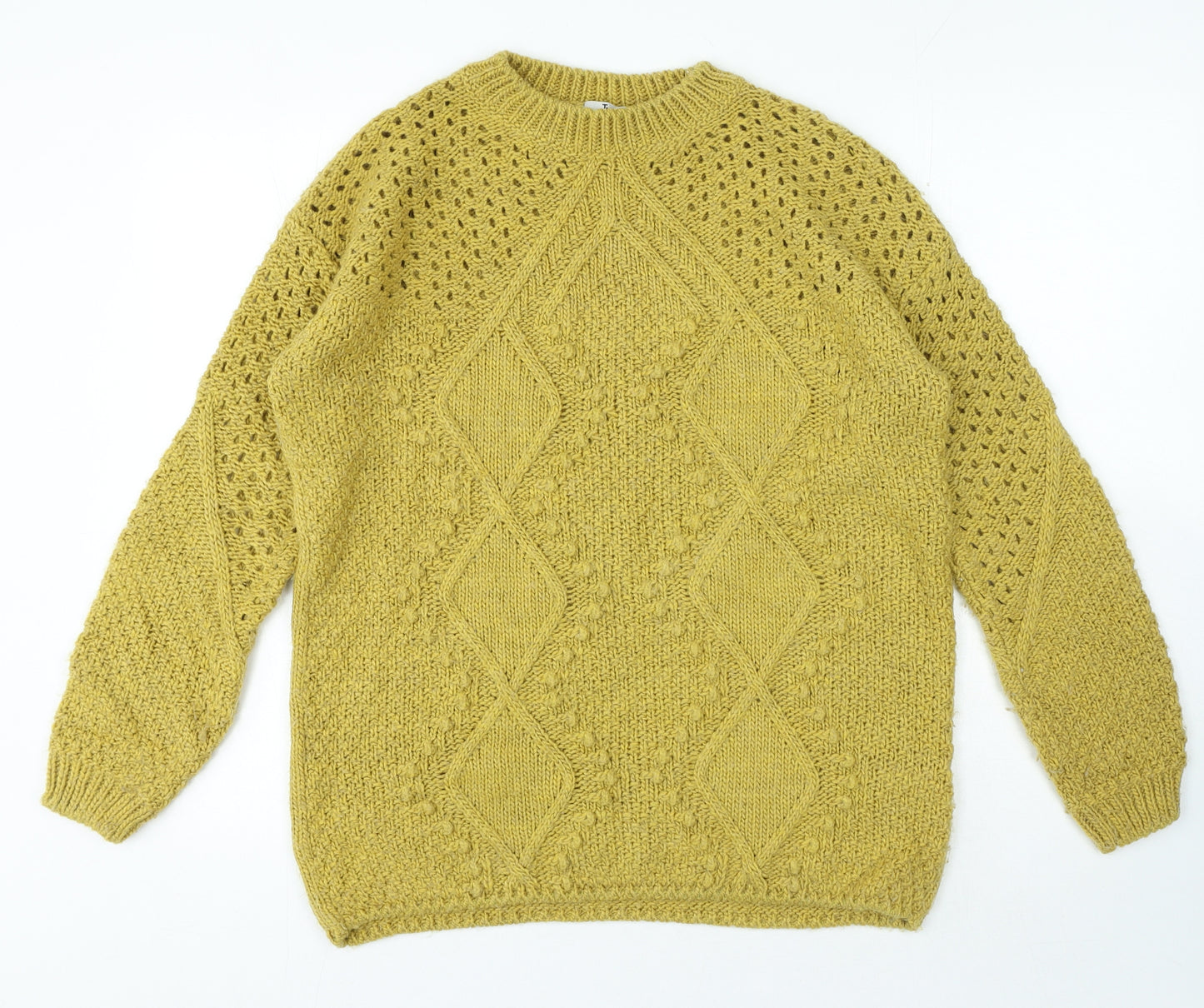 TU Womens Yellow Crew Neck Herringbone Acrylic Pullover Jumper Size 14