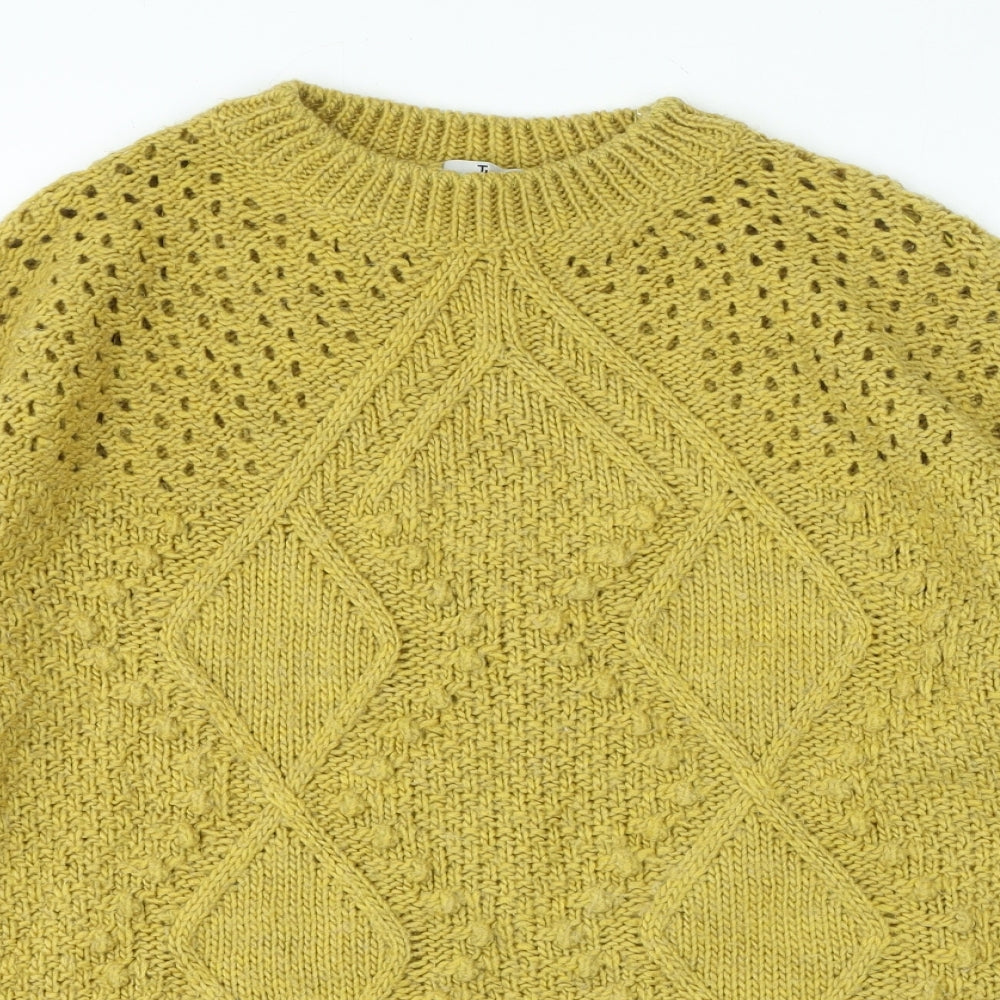TU Womens Yellow Crew Neck Herringbone Acrylic Pullover Jumper Size 14
