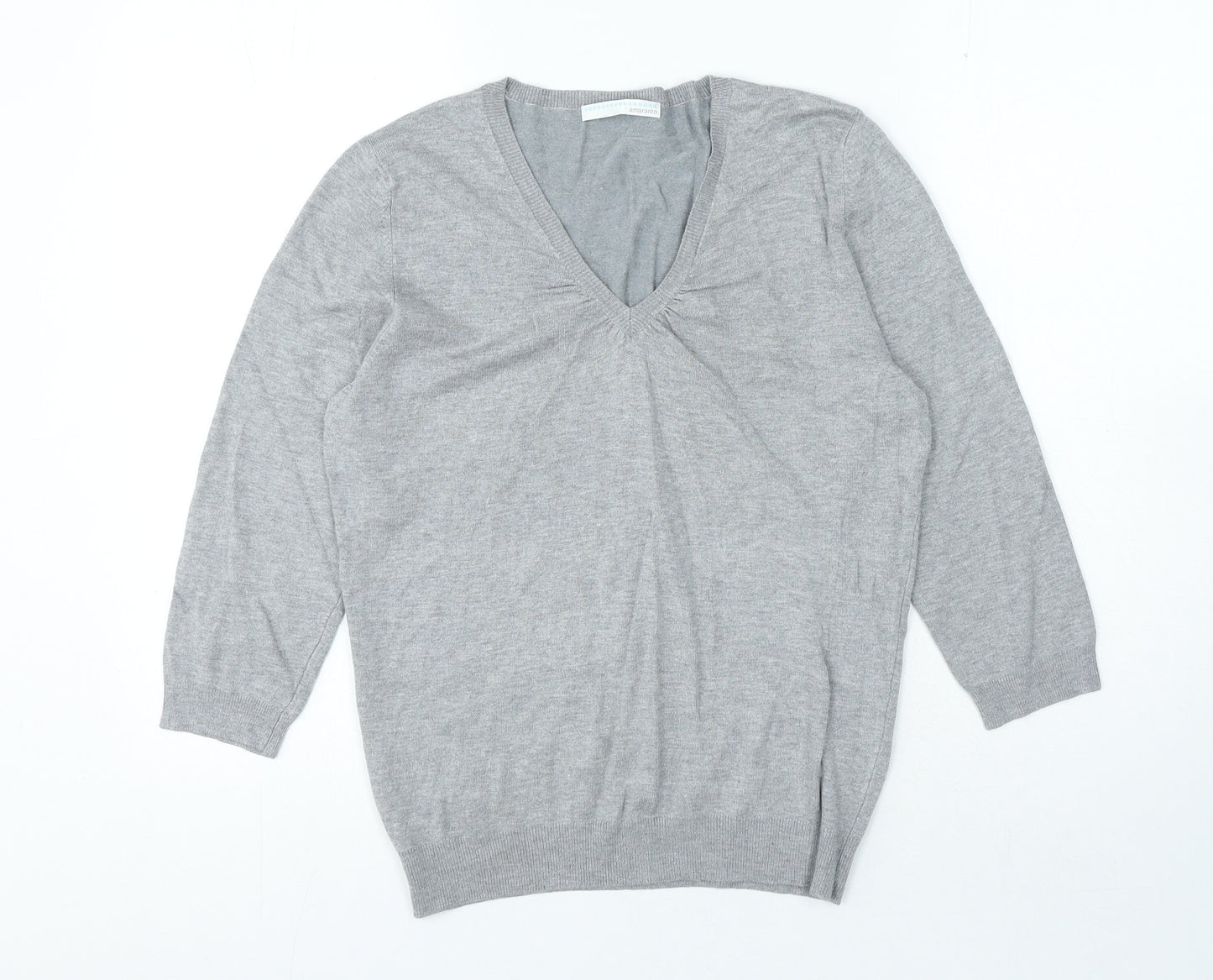 AMARANTO Womens Grey V-Neck Viscose Pullover Jumper Size 16