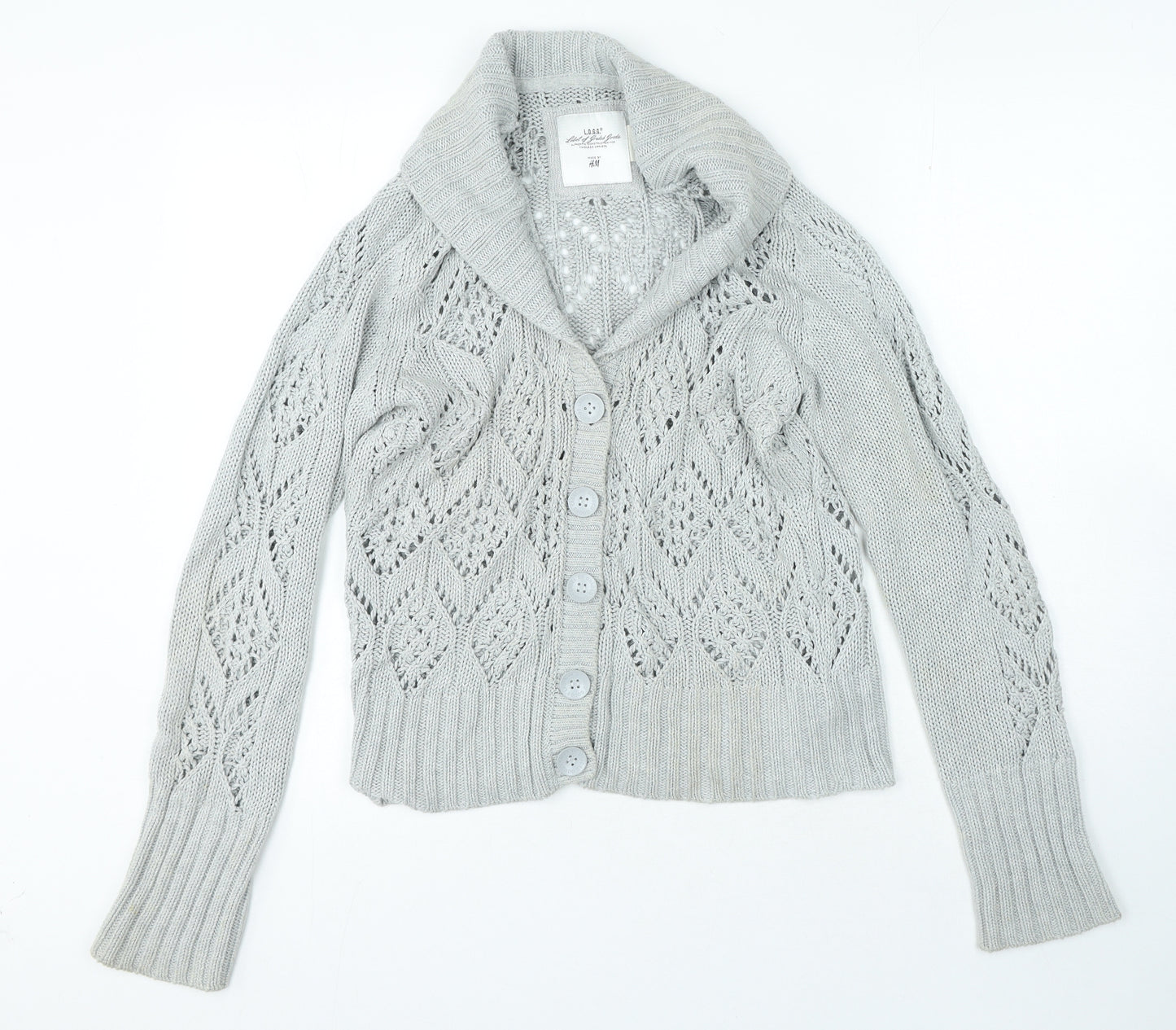 H&M Womens Grey V-Neck Cotton Cardigan Jumper Size M