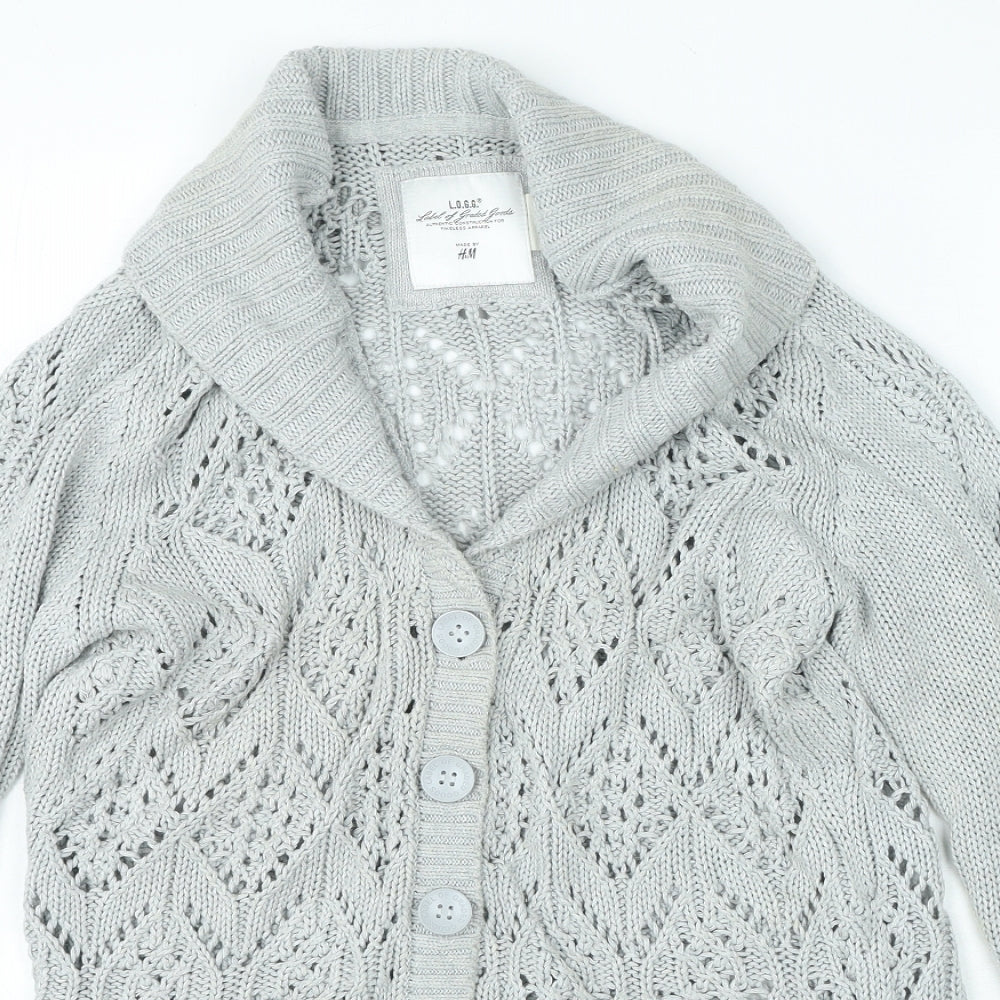 H&M Womens Grey V-Neck Cotton Cardigan Jumper Size M