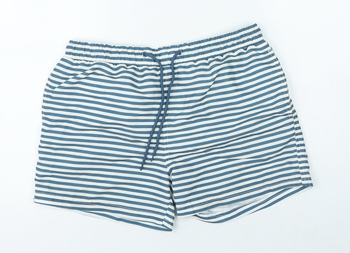 Cedar Wood State Mens Blue Striped Polyester Sweat Shorts Size M Regular Tie