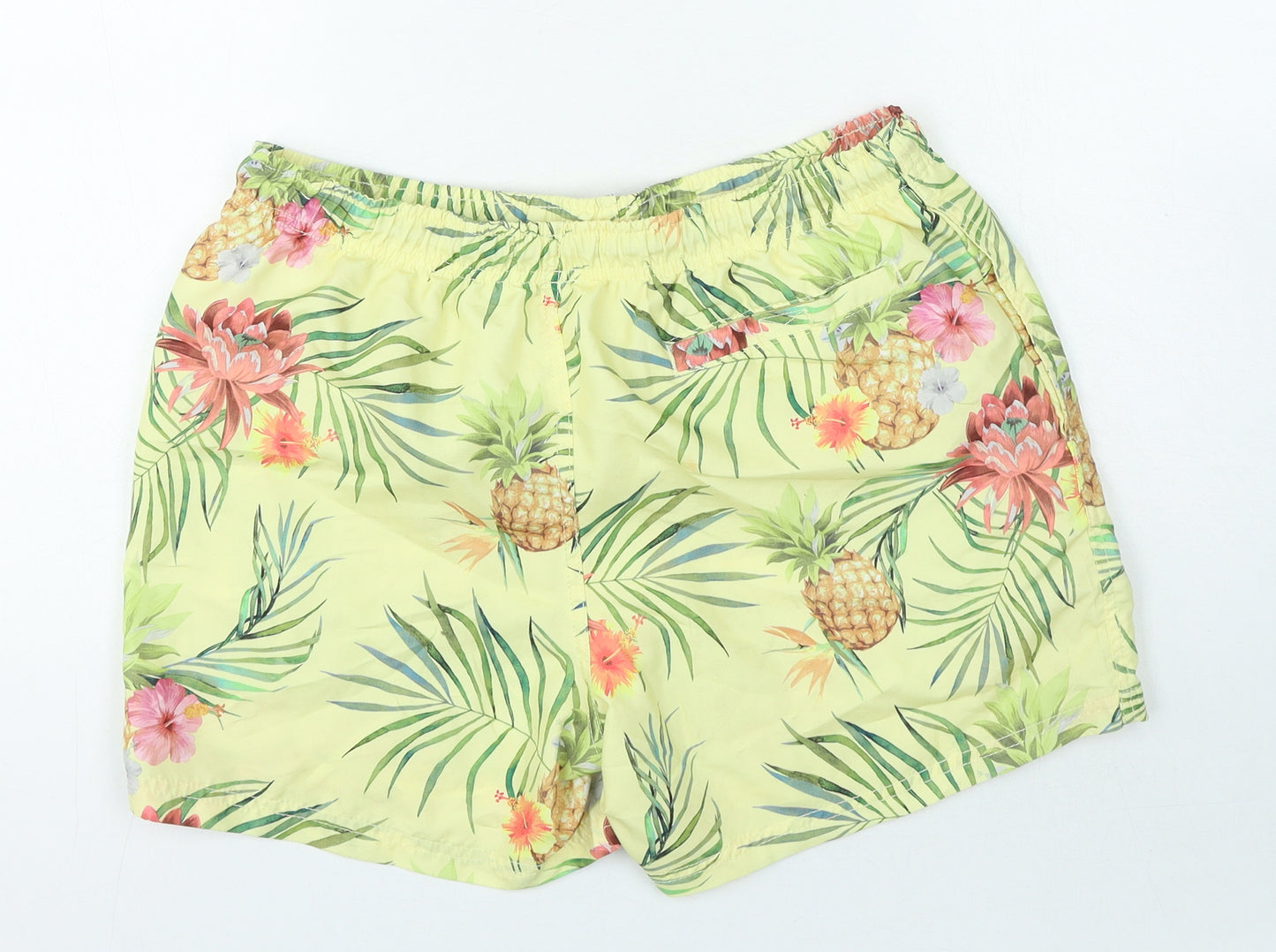 Primark Mens Yellow Floral Polyester Sweat Shorts Size M Regular Tie