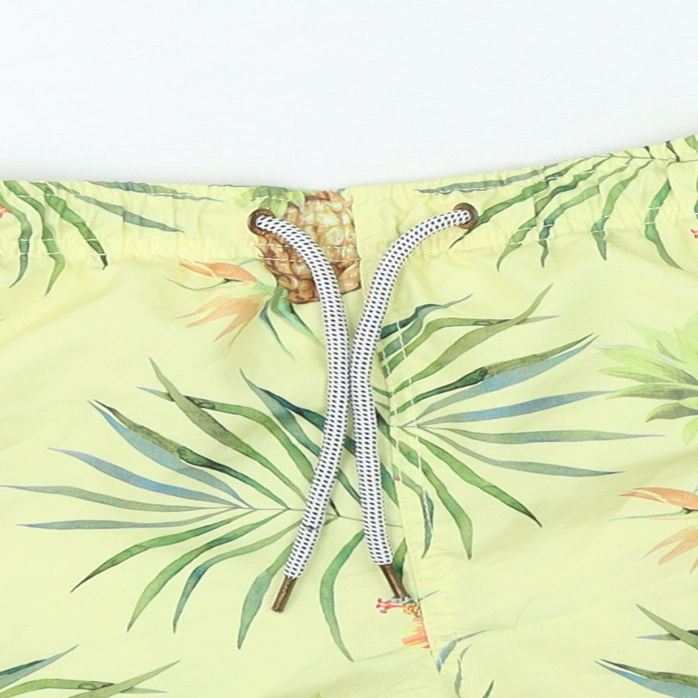 Primark Mens Yellow Floral Polyester Sweat Shorts Size M Regular Tie