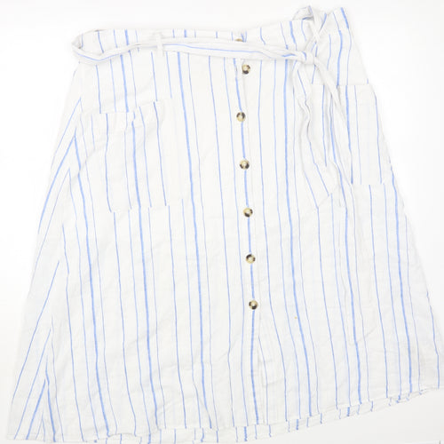 Per Una Womens White Striped Cotton A-Line Skirt Size 20 Tie