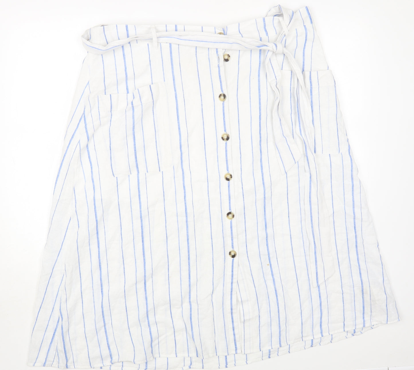 Per Una Womens White Striped Cotton A-Line Skirt Size 20 Tie
