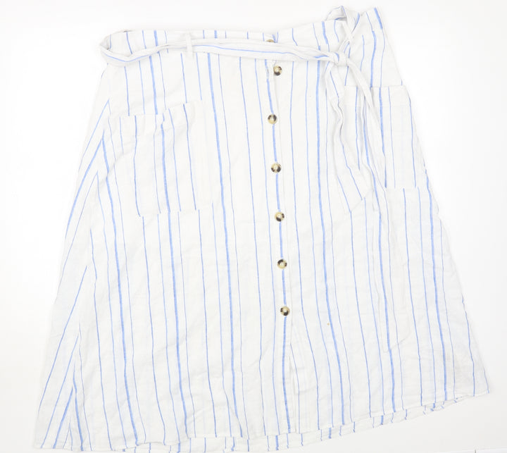 Per Una Womens White Striped Cotton A-Line Skirt Size 20 Tie