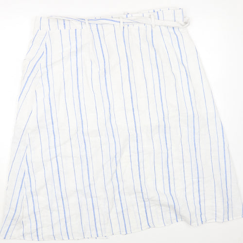 Per Una Womens White Striped Cotton A-Line Skirt Size 20 Tie