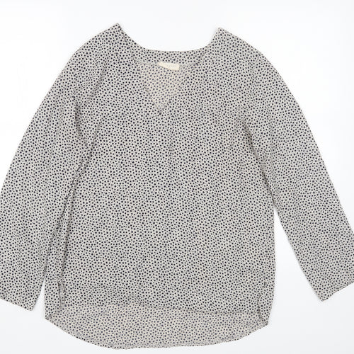HOLLY&JOEL Womens Beige Geometric Polyester Basic Blouse Size 12 V-Neck