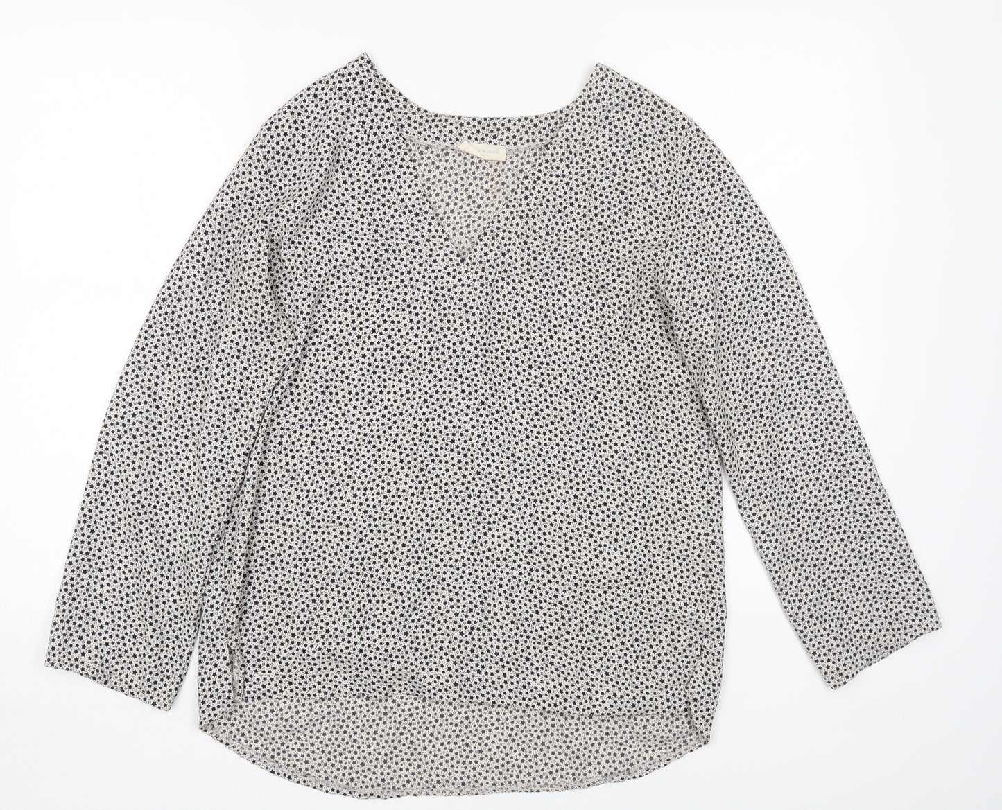 HOLLY&JOEL Womens Beige Geometric Polyester Basic Blouse Size 12 V-Neck