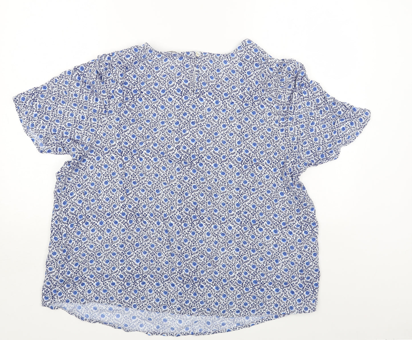 Marks and Spencer Womens Blue Floral Viscose Basic Blouse Size 20 Round Neck