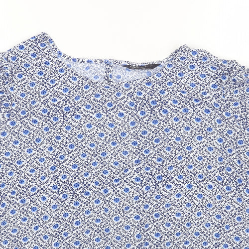 Marks and Spencer Womens Blue Floral Viscose Basic Blouse Size 20 Round Neck