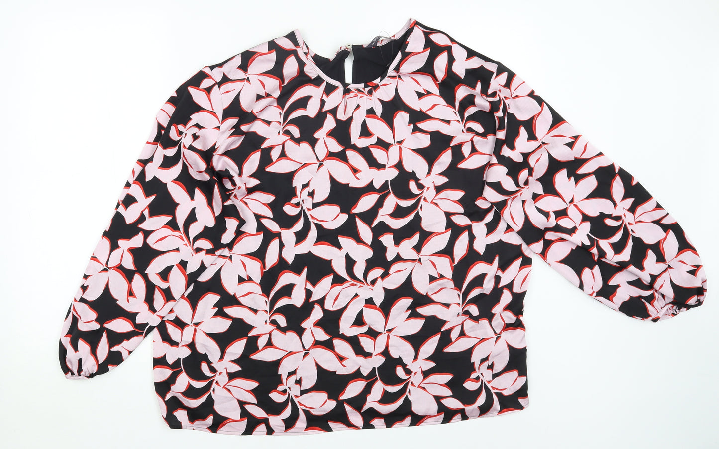 Marks and Spencer Womens Multicoloured Floral Polyester Basic Blouse Size 14 Round Neck