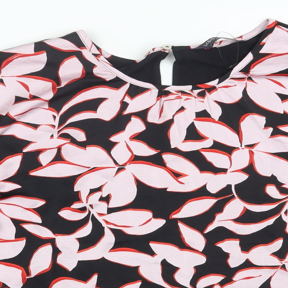 Marks and Spencer Womens Multicoloured Floral Polyester Basic Blouse Size 14 Round Neck