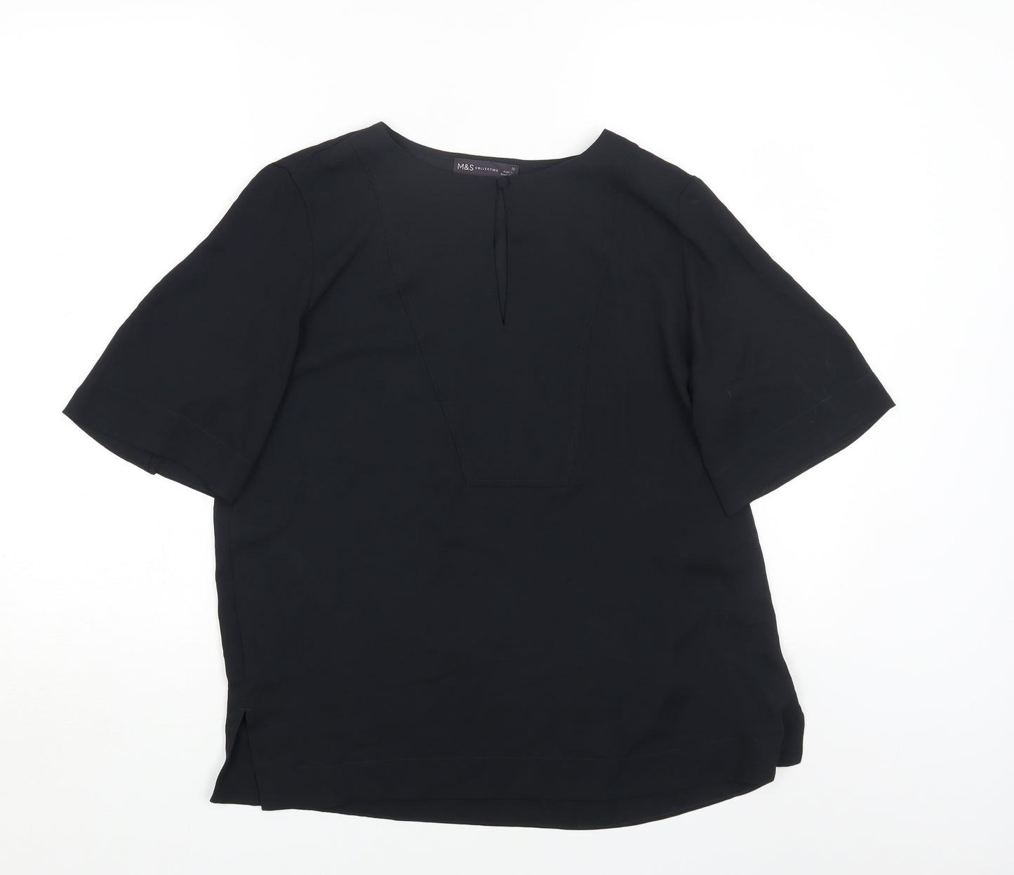 Marks and Spencer Womens Black Polyester Basic Blouse Size 12 Round Neck